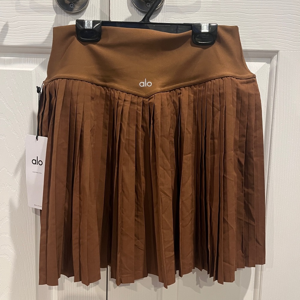 ALO Yoga Women's Brown Pleated Grand Slam Tennis Skirt
